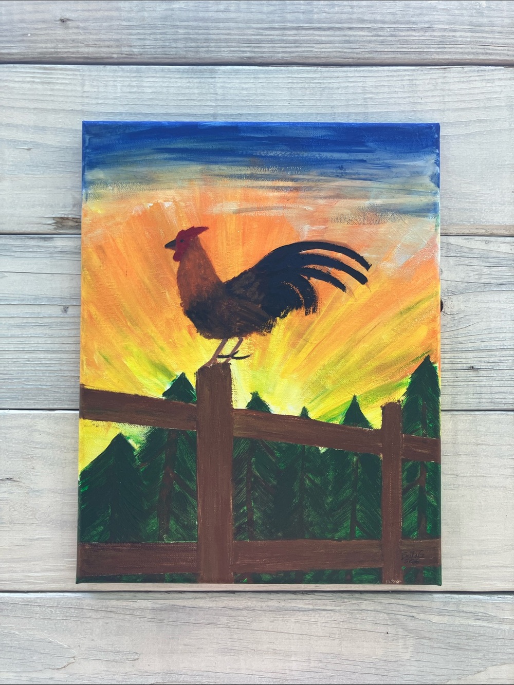 Sunrise Rooster Canvas Art 11x14 Original Farmhouse Decor